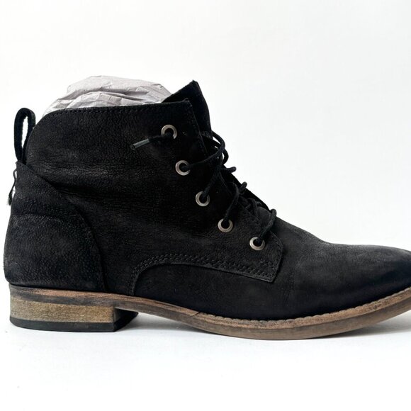 Diba Eli Genuine Black Leather Combat Black Ankle Booties - sz 8 - Picture 11 of 12